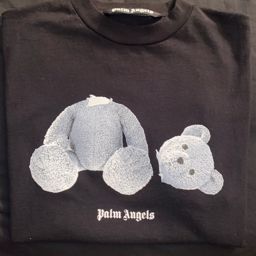 Palm Angels Black Tee with Gray Bear Design